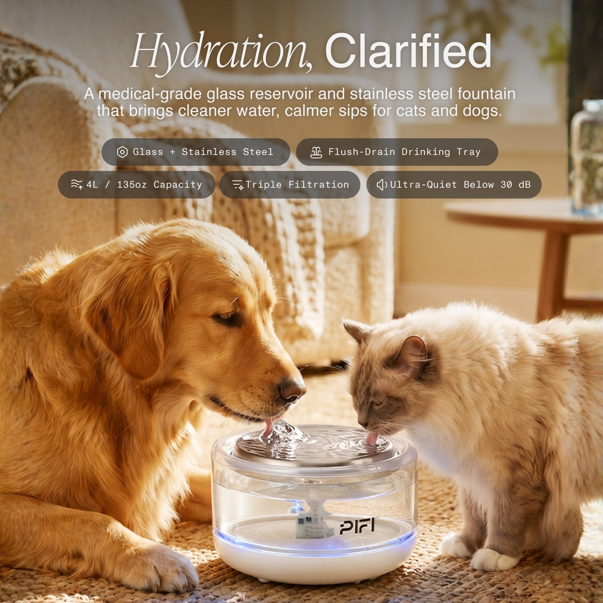 Sapphire Glass Pet Water Fountain