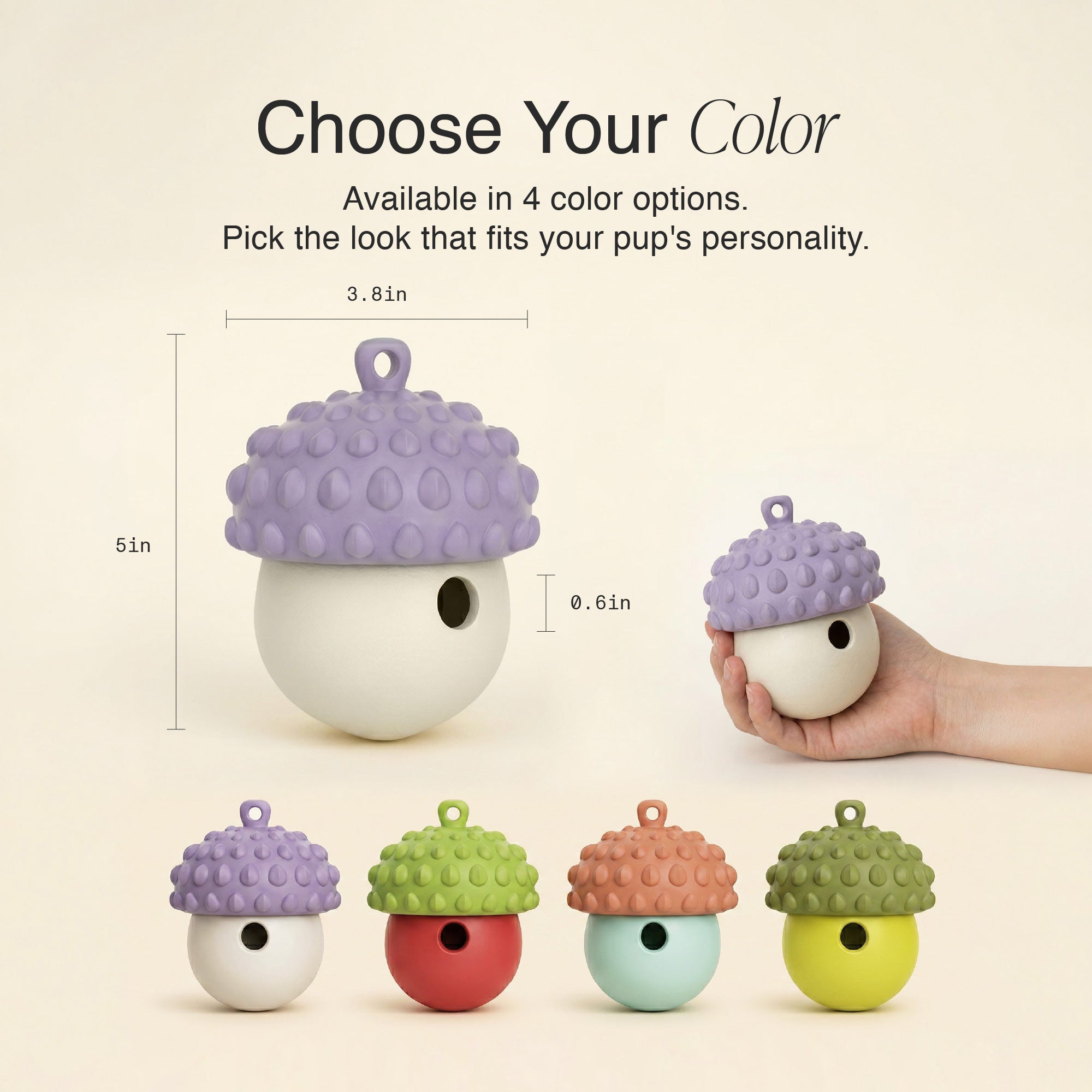MyPiFi DentalFlex dog chew toy size guide showing four colour options and product dimensions