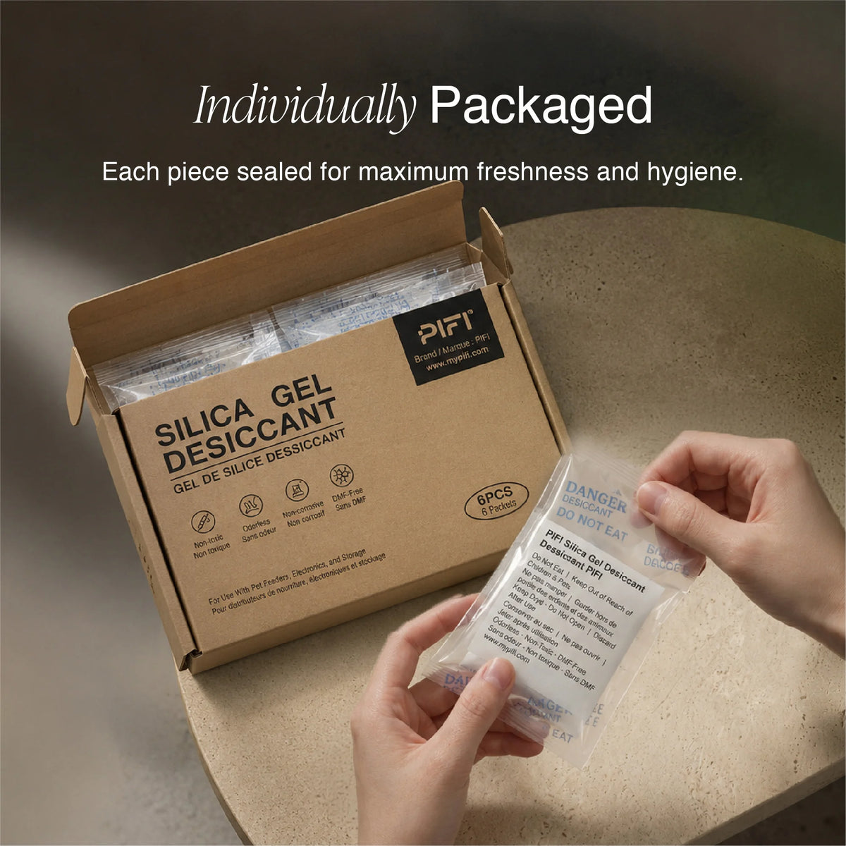 MyPiFi automatic pet feeder silica gel desiccant bags individually packaged for freshness and moisture control