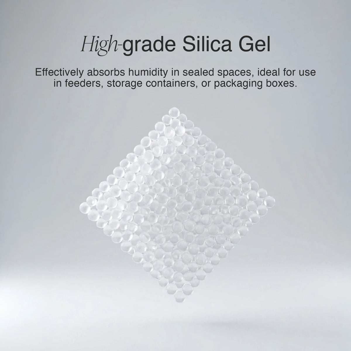 High-grade silica gel used in MyPiFi automatic pet feeder desiccant bags to absorb humidity and help keep stored pet food dry
