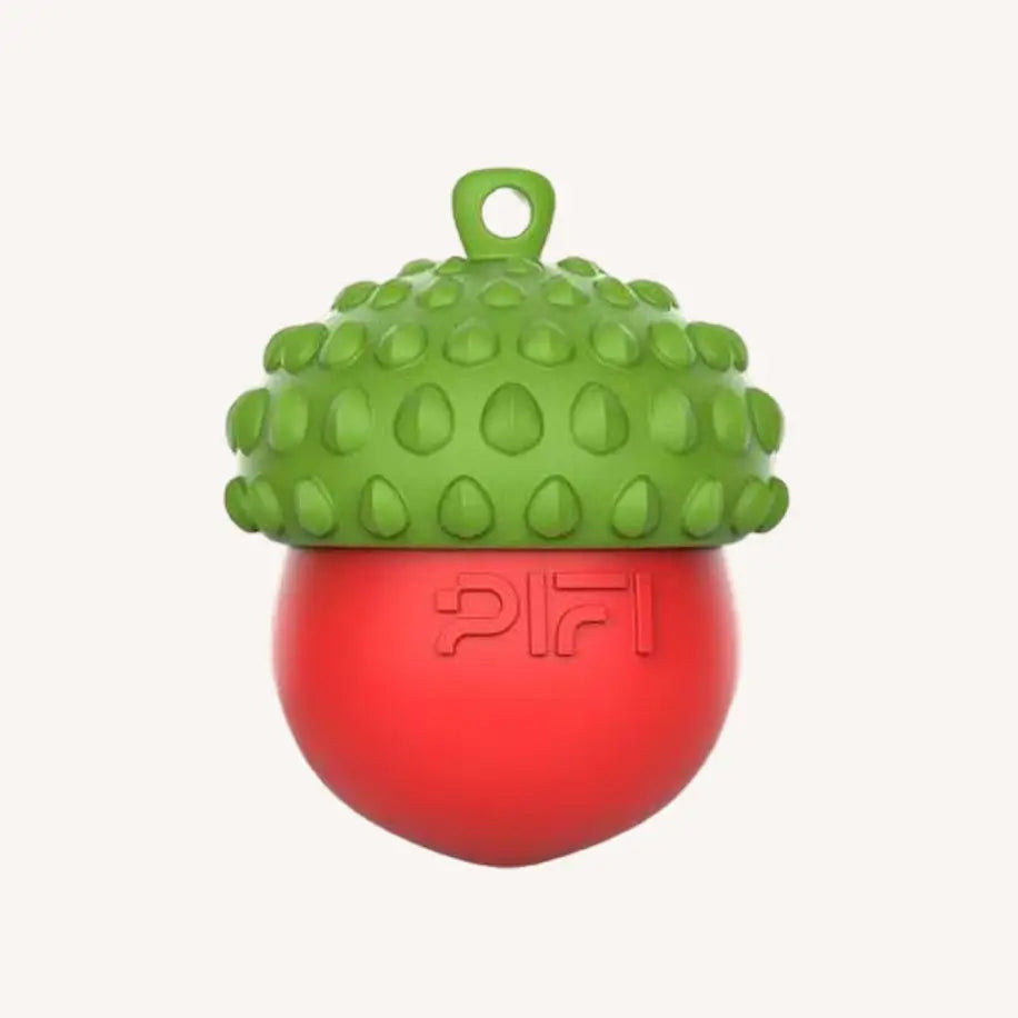 MyPiFi DentalFlex Christmas-themed dog treat toy in the red and green variant, shown in a front-facing view.