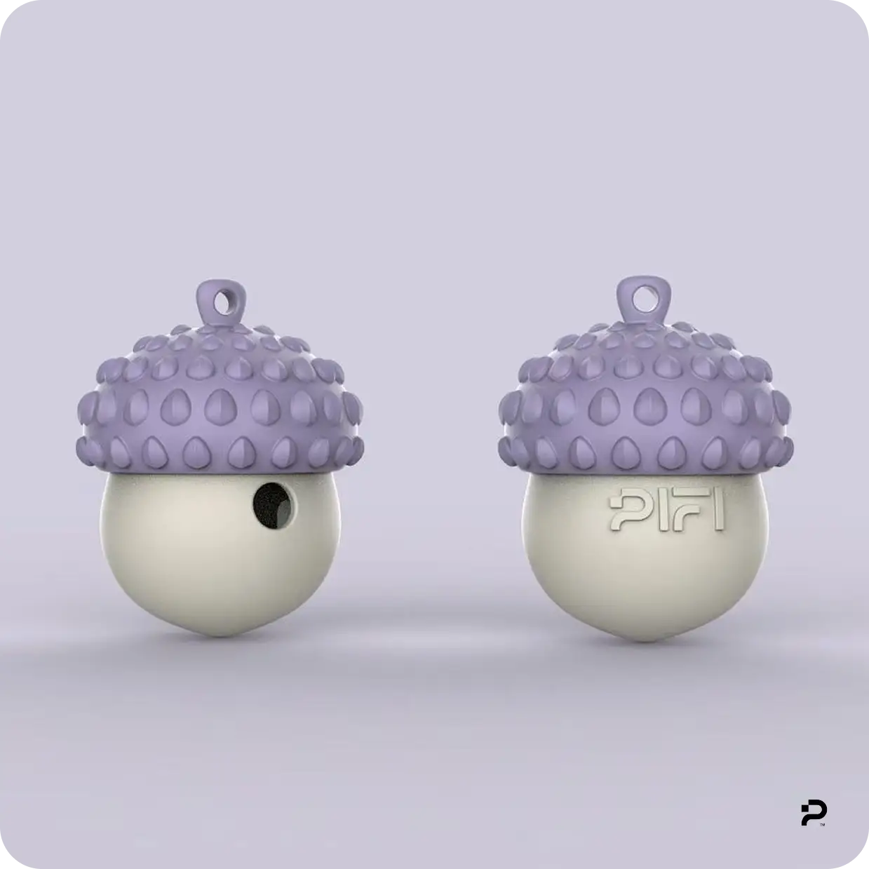 MyPiFi DentalFlex dog treat-dispensing toy in the purple variant, shown from front and side views.