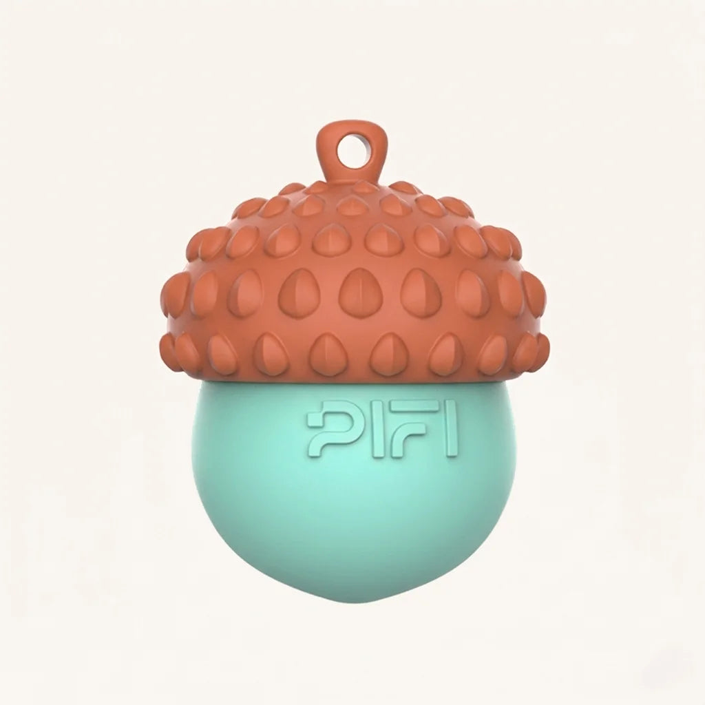 MyPiFi DentalFlex dog treat-dispensing toy in the orange and turquoise colour variant, shown from a front view.