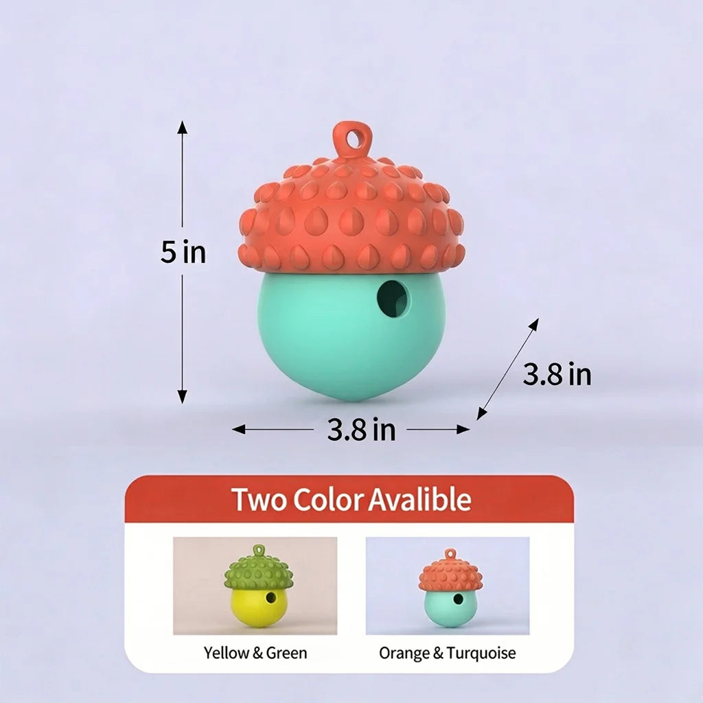 MyPiFi DentalFlex chew toy dimensions: 5" tall, 3.8" wide. Shown in Orange/Turquoise.
